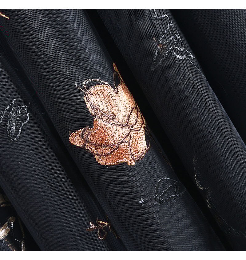 Embroidered Mesh Tulle Skirt – Vintage Floral A-Line Design