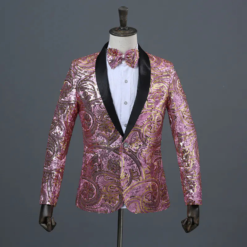 Sequin Blazer with Shawl Lapel for Nightclub Events