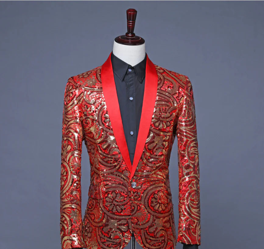 Sequin Blazer with Shawl Lapel for Nightclub Events