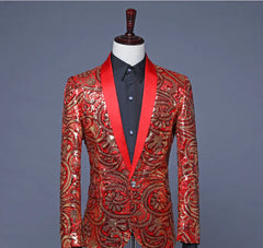 Sequin Blazer with Shawl Lapel for Nightclub Events