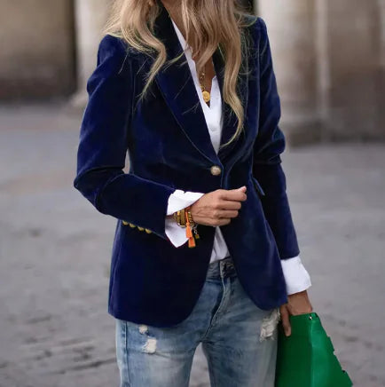 Green Velvet Blazer with Golden Buttons