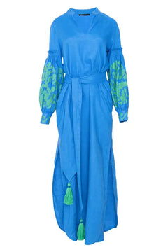 Embroidered V-Neck Boho Dress β Long Sleeve Cotton Beachwear