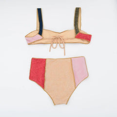 Color Block Glitter High Waist Bikini – Retro Two-Piece Swimsuit