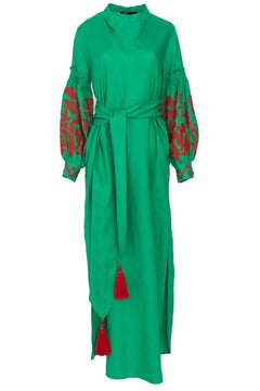 Embroidered V-Neck Boho Dress β Long Sleeve Cotton Beachwear