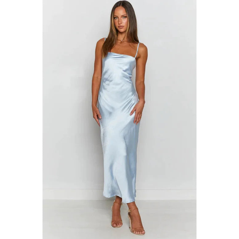 Minimalist Satin Midi Dress – Spaghetti Strap