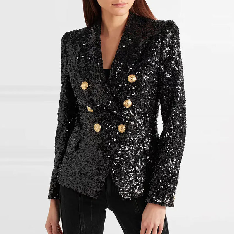 Sequin Blazer for With Golden Buttons
