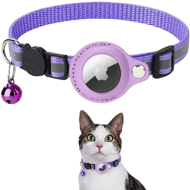 Reflective Pet Collar with AirTag Holder – Adjustable for Cats & Small Dogs