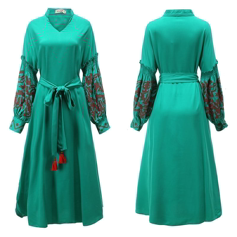 Embroidered V-Neck Boho Dress β Long Sleeve Cotton Beachwear