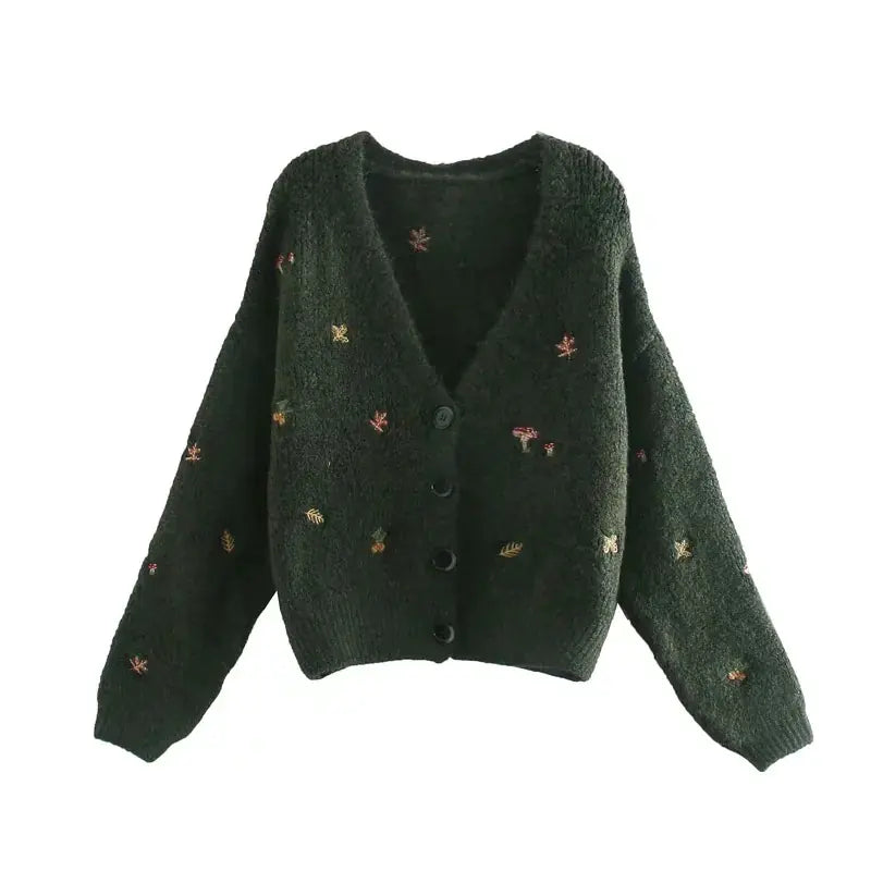 French Retro Women's Embroidered Knitted Cardigan