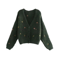 French Retro Women's Embroidered Knitted Cardigan