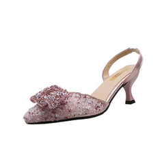 Rhinestone Bow Pointed Toe Stiletto High Heels