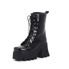 Patent Leather Square Toe Lace-up Shoes - Euro/American Style