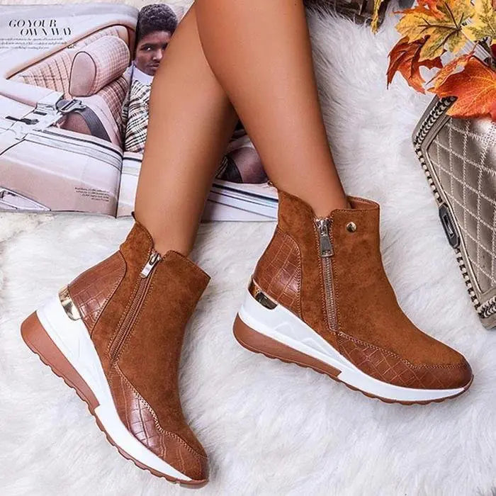 Mid Heel Low Sleeve Fashion Boots with Side Zipper