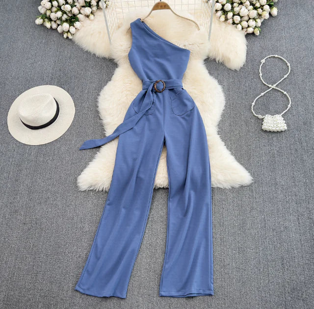 One-Shoulder SlimFit Jumpsuit β High-Waist Asymmetrical Style