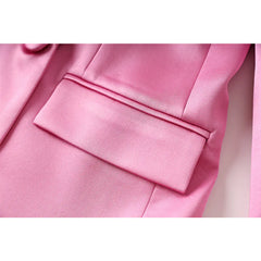 Pink Satin 3-Piece Suit Set – Blazer, Mini Skirt & Triangle Top