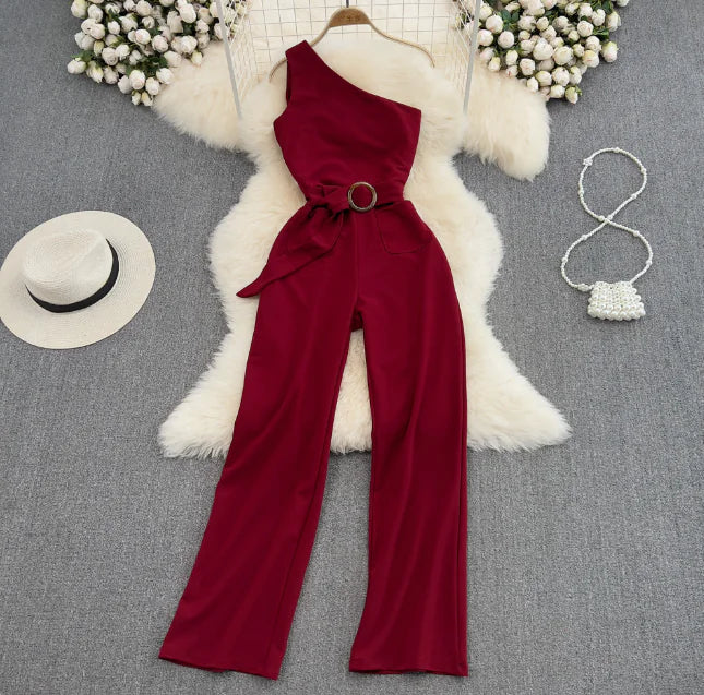 One-Shoulder SlimFit Jumpsuit β High-Waist Asymmetrical Style