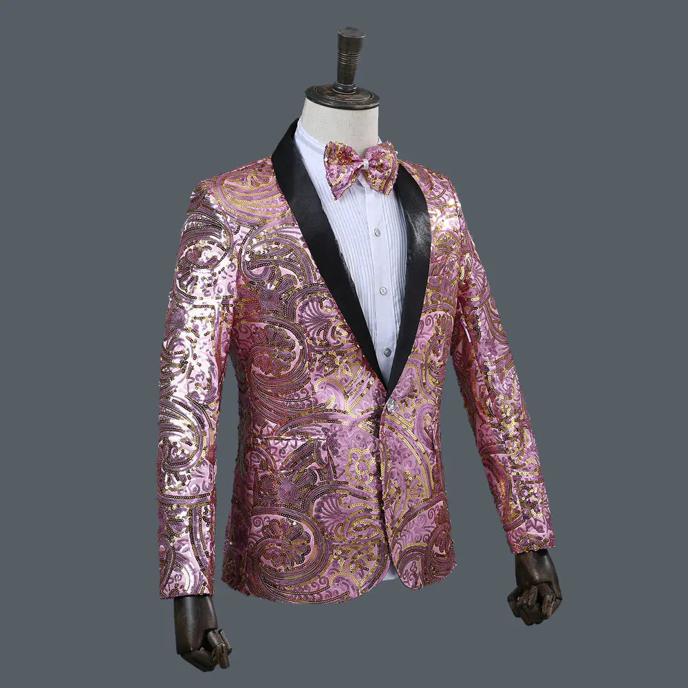 Sequin Blazer with Shawl Lapel for Nightclub Events