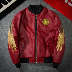 Embroidered Wing Baseball Jacket - Pilot Style