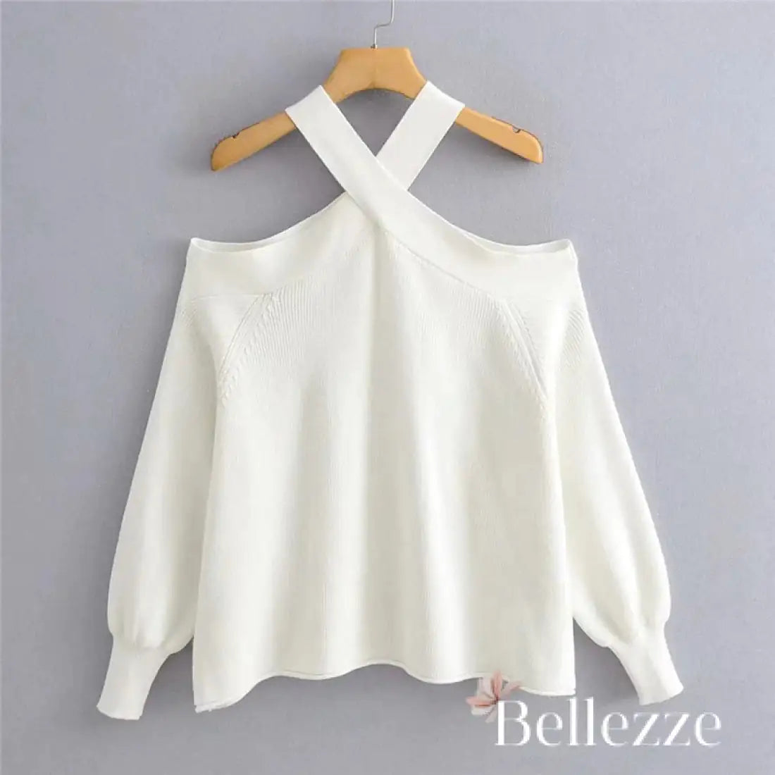 Off-Shoulder Cross-Neck Sweater