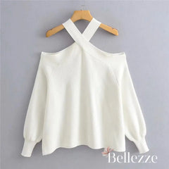 Off-Shoulder Cross-Neck Sweater