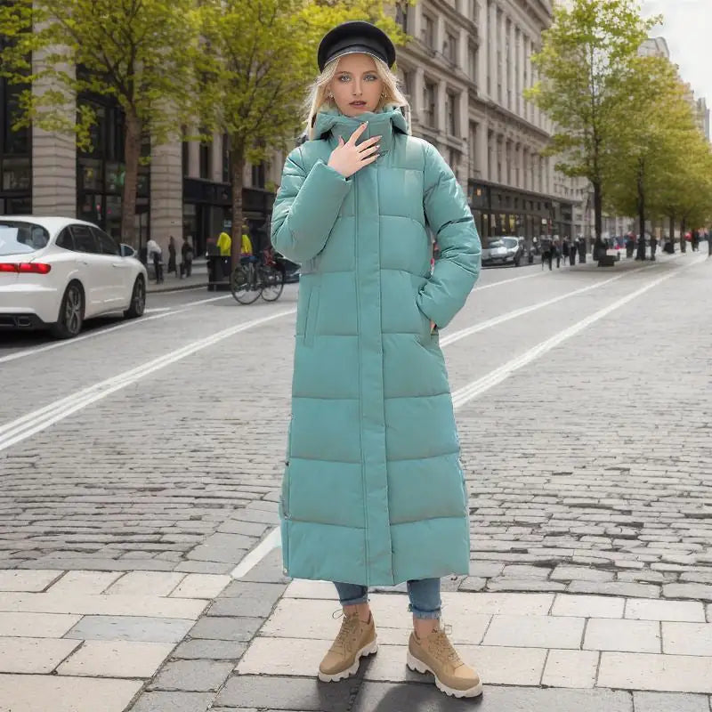 Long Puffer Coat for Women – Loose Fit Winter Jacket with Hood