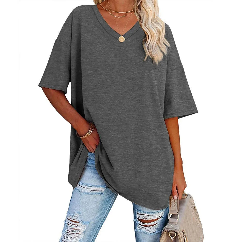 Loose Short-sleeved V-neck T-shirt