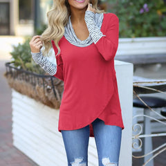 Striped Cowl Neck Long Sleeve Casual Sweater – Women’s Fall Fashion Top