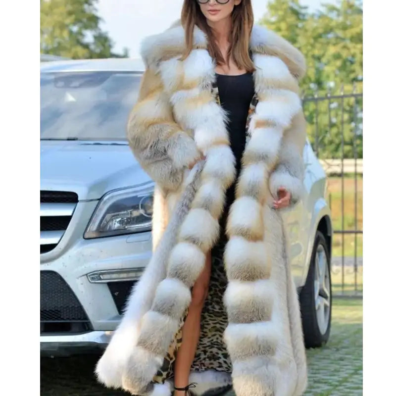 Women’s Long Hooded Faux Fur Coat – Luxury Oversized Winter Jacket