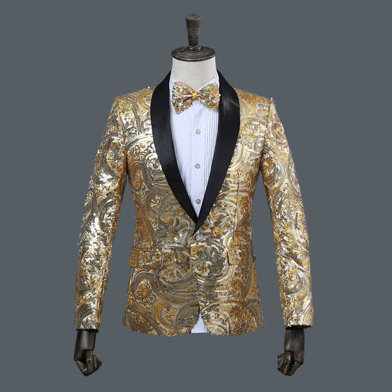 Sequin Blazer with Shawl Lapel for Nightclub Events