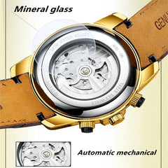 Luxury Water-Resistant Men’s Watch – Automatic Skeleton Dial & Genuine Leather Strap