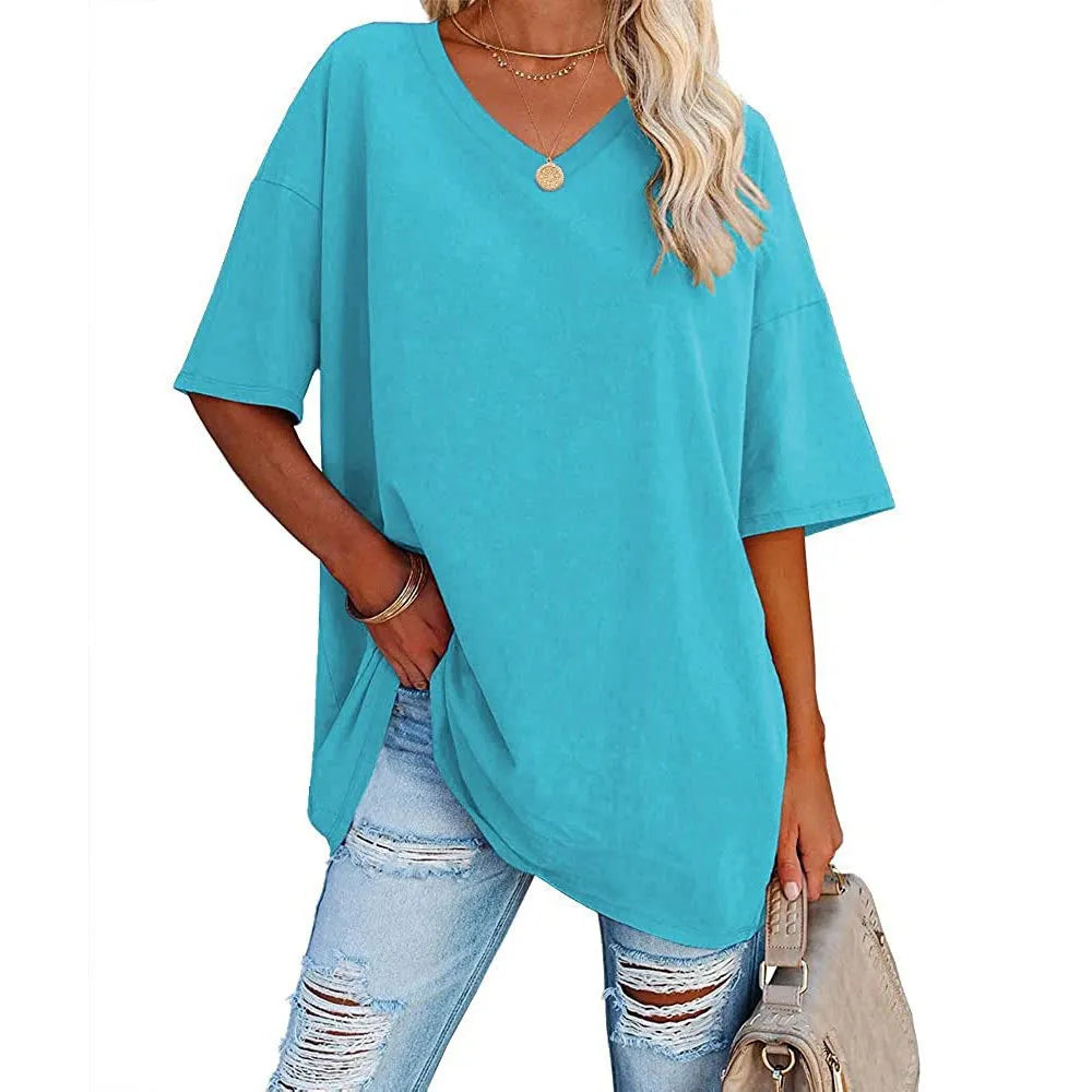 Loose Short-sleeved V-neck T-shirt