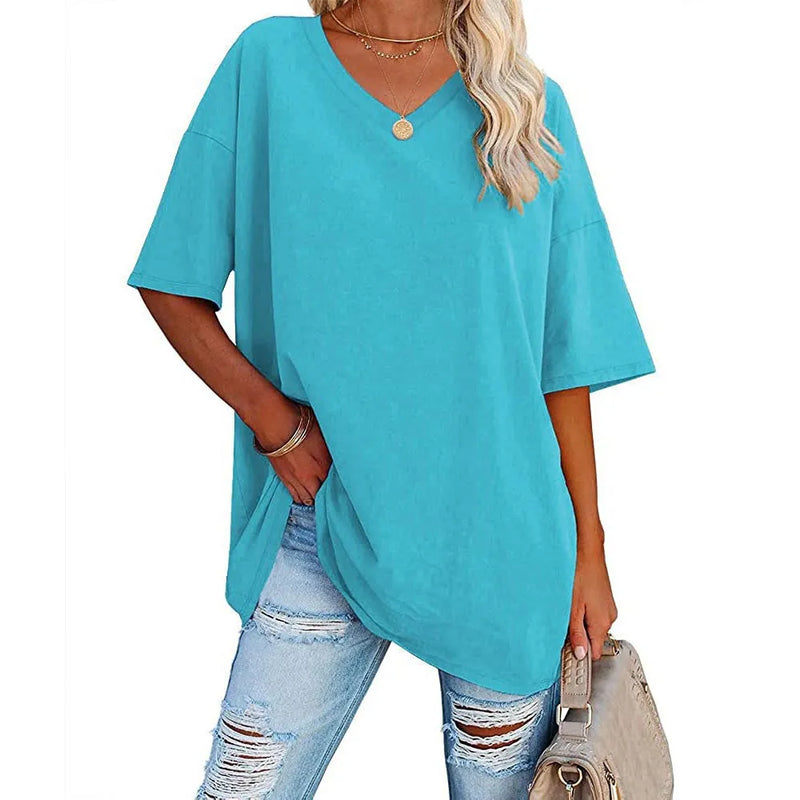 Loose Short-sleeved V-neck T-shirt