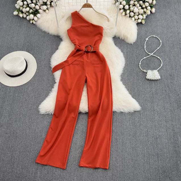 One-Shoulder SlimFit Jumpsuit β High-Waist Asymmetrical Style