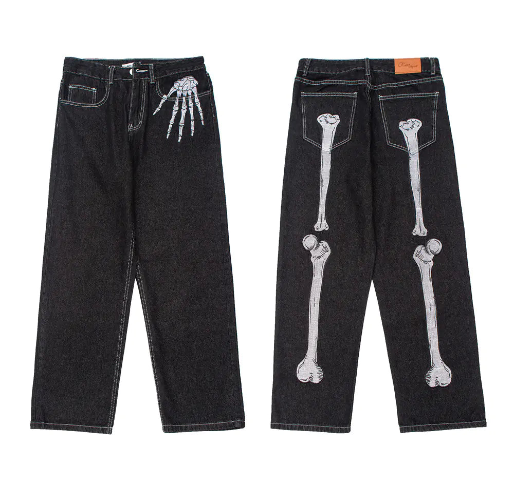 Men's Dark Skeleton Printed Jeans