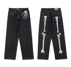 Men's Dark Skeleton Printed Jeans