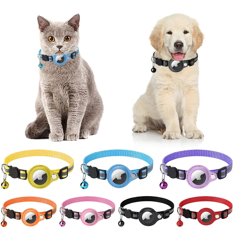 Reflective Pet Collar with AirTag Holder – Adjustable for Cats & Small Dogs