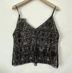 Sequin Beaded Cami Top – V-Neck Party Glam