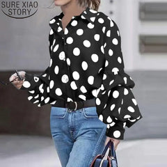 Polka Dot Lantern Sleeve Blouse