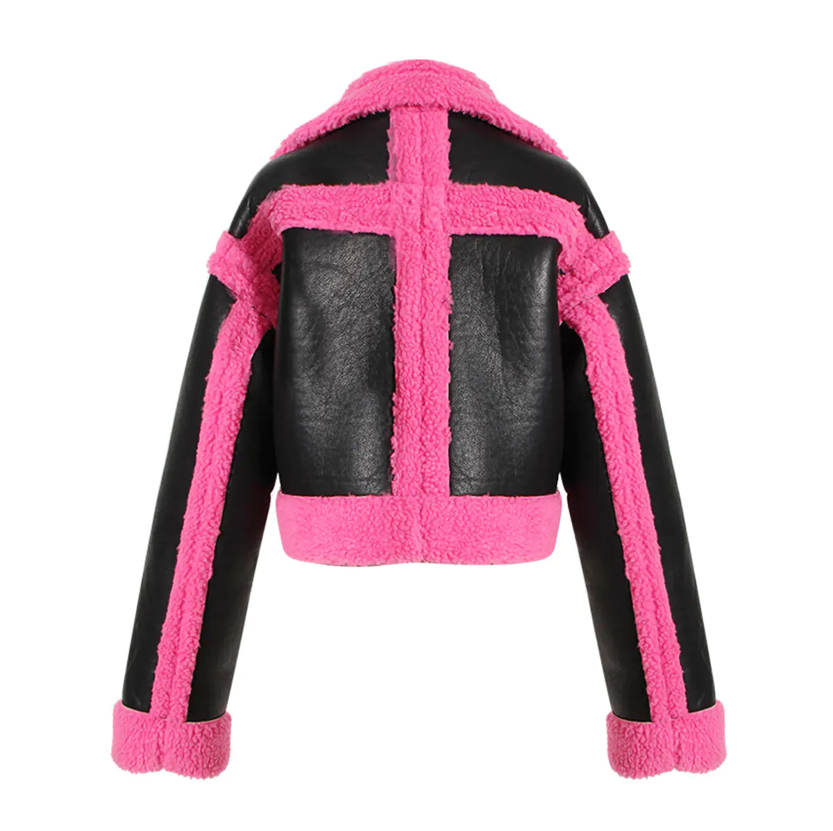 Pink Contrast Faux Fur Biker Jacket