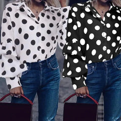 Polka Dot Lantern Sleeve Blouse