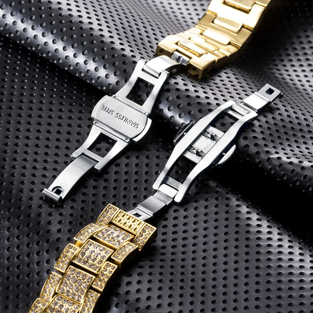 Luxury Iced Out Watch with Rainbow Bezel – Men’s Stainless Steel Timepiece