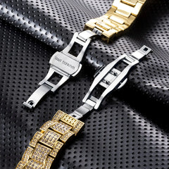 Luxury Iced Out Watch with Rainbow Bezel – Men’s Stainless Steel Timepiece