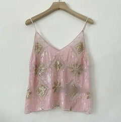 Sequin Beaded Cami Top – V-Neck Party Glam