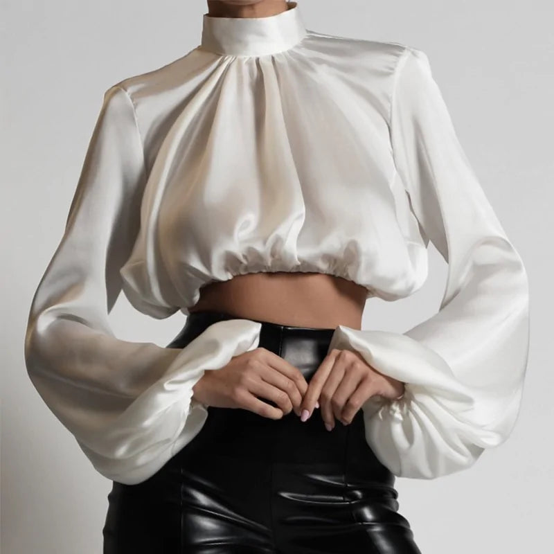 Chic Satin High Neck Blouse Shirt