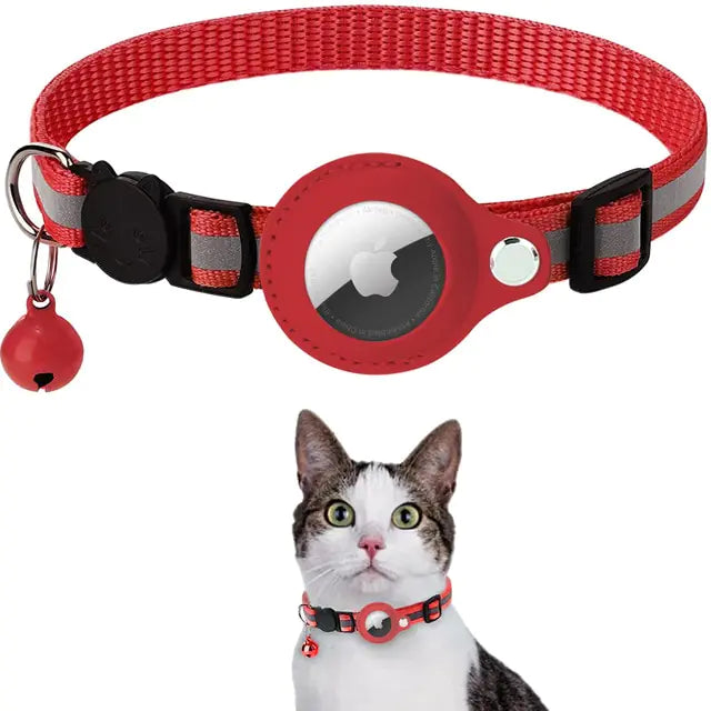 Reflective Pet Collar with AirTag Holder – Adjustable for Cats & Small Dogs