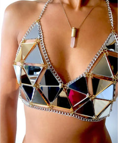 Metallic Silver Triangle Bikini – Shiny One-Size Swimwear Set