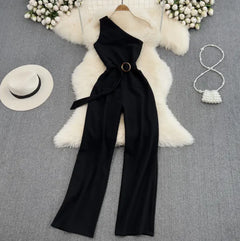 One-Shoulder SlimFit Jumpsuit β High-Waist Asymmetrical Style
