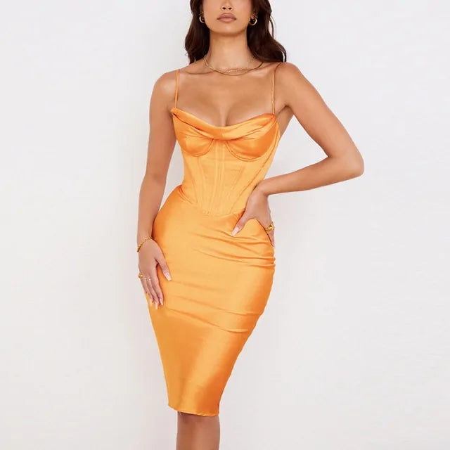 Satin Corset Bodycon Dress with Spaghetti Straps – Elegant Women’s Fashion