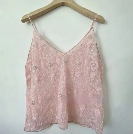 Sequin Beaded Cami Top – V-Neck Party Glam