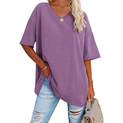 Loose Short-sleeved V-neck T-shirt